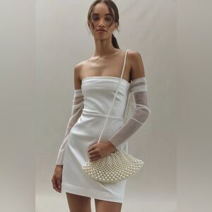 Anthropologie BHLDN Off-The-Shoulder Tulle-Sleeve Satin Mini Dress Size Large